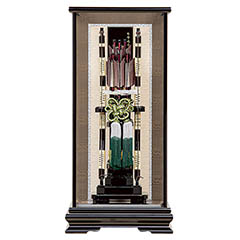 破魔弓: 破魔弓工房 寿々登 1/7 匠 木製籐巻弓 水鳥鴨羽根 面取り ガラスケース飾り