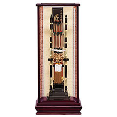 破魔弓: 破魔弓工房 寿々登 1/6 木目乃匠 木製籐巻弓 水鳥鴨羽根 面取り ガラスケース飾り