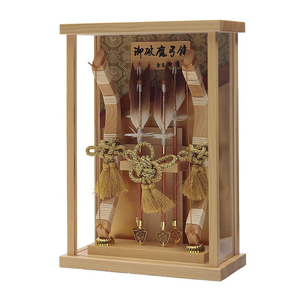 久月　 破魔弓　壁掛け 額飾り 光耀 龍村裂 本籐巻 檜 アクリルケース　詳細画像