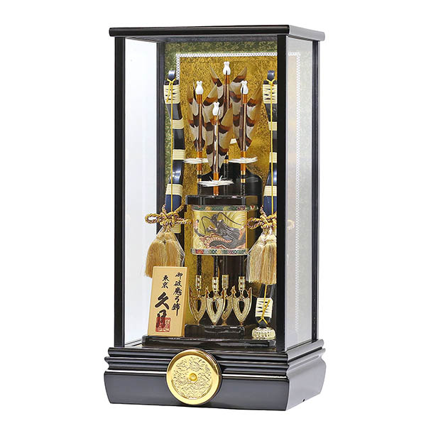 久月　 破魔弓　鳥羽A 本籐巻 彫金 面取りガラスケース　詳細画像