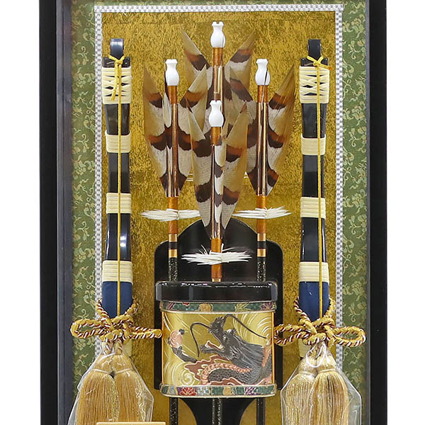 久月　 破魔弓　鳥羽A 本籐巻 彫金 面取りガラスケース　詳細画像