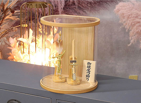 守田　 破魔弓　瑞祥 白木 タモ 白木 まどか 円形 筒型 アクリルケース　詳細画像