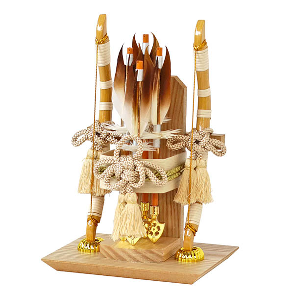 幹山　 破魔弓　禄 矢立 円型 丸型 木目バック ベージュ・モカ塗 アクリルケース　詳細画像